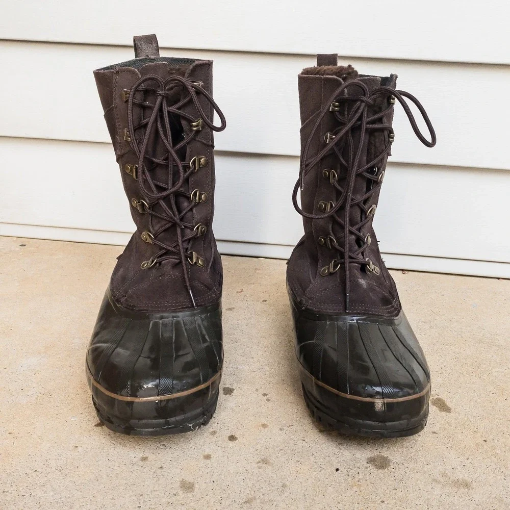 Lands' End Duck Boots Mens 8D Brown Suede Insulated Snow Winter Rubber Suede